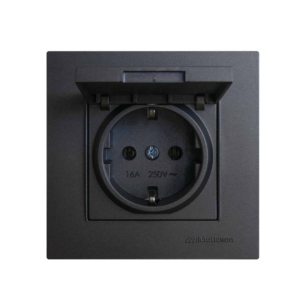 Единичен контакт с капак 16A Антрацит Rita Mutlusan