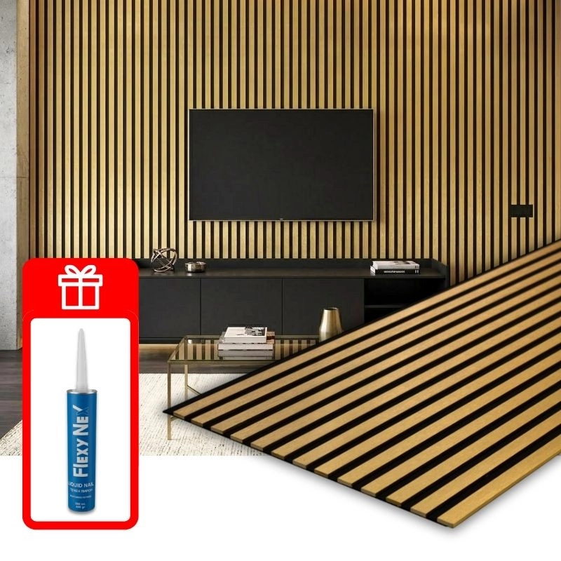 Акустичен панел от MDF 60x275см Голд + ПОДАРЪК: Монтажно лепило