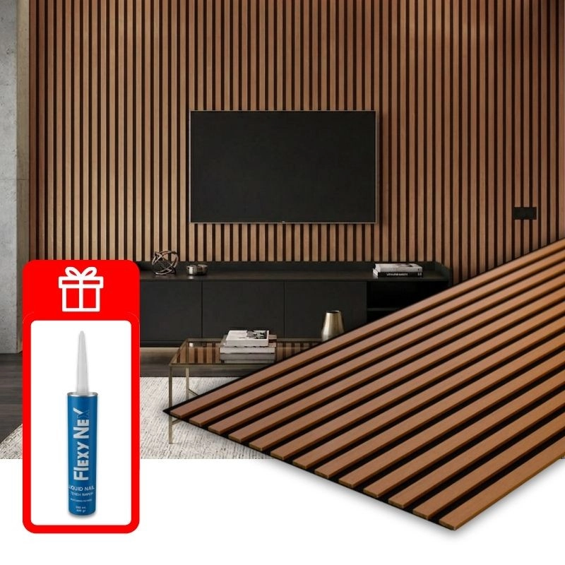 Акустичен панел от MDF 60x275см Тийк + ПОДАРЪК: Монтажно лепило