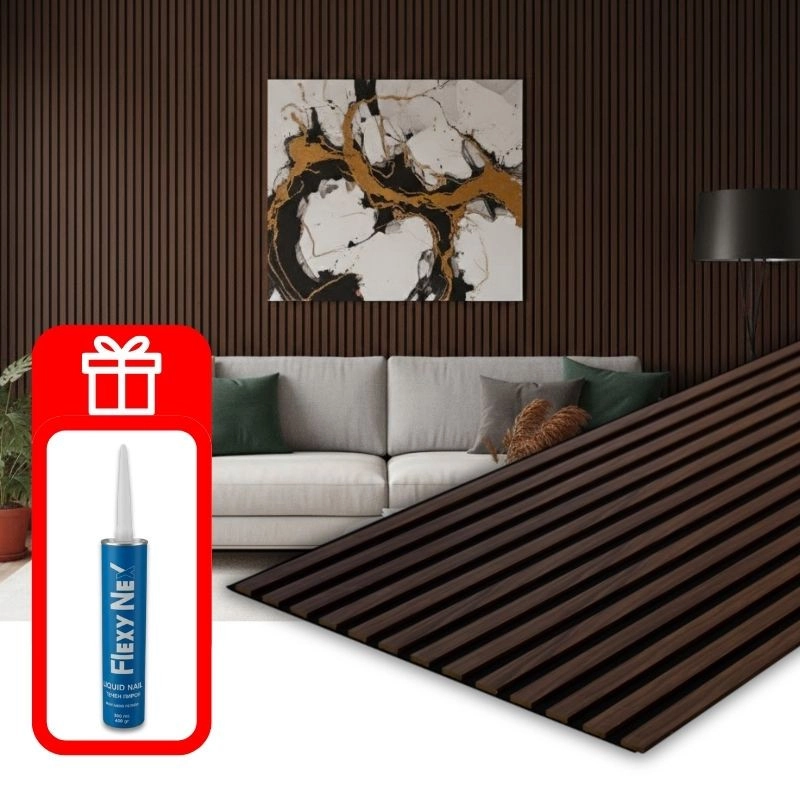 Акустичен панел от MDF 60x275см Тъмен Орех + ПОДАРЪК: Монтажно лепило