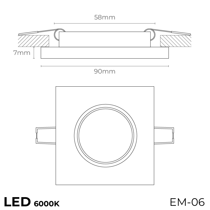 Алумиева луна стъкло квадрат - 6000K